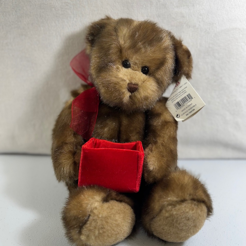 VTG Gund Make A Wish Zales Holiday Bear Plush Red Bow Gift Box Stuffed Animal